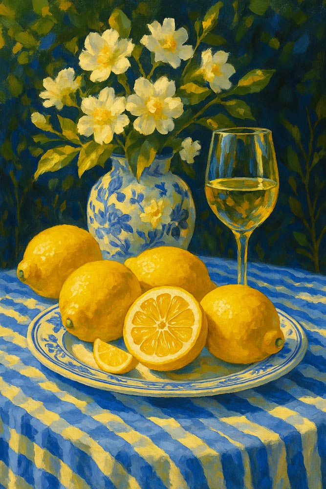 
Diamond Painting - Lemon Still Life in Blue Garden