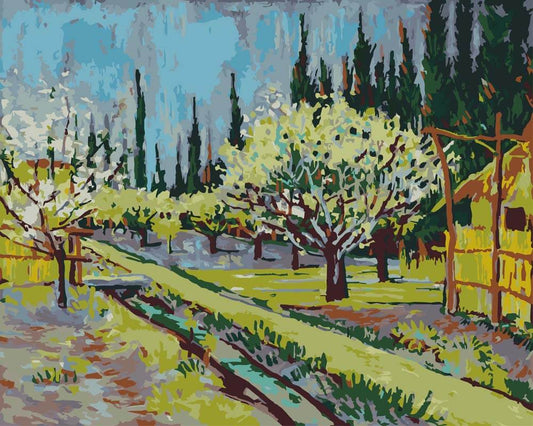 Diamond Painting - Blossoming Orchard Surrounded by Cypresses | Vincent van Gogh