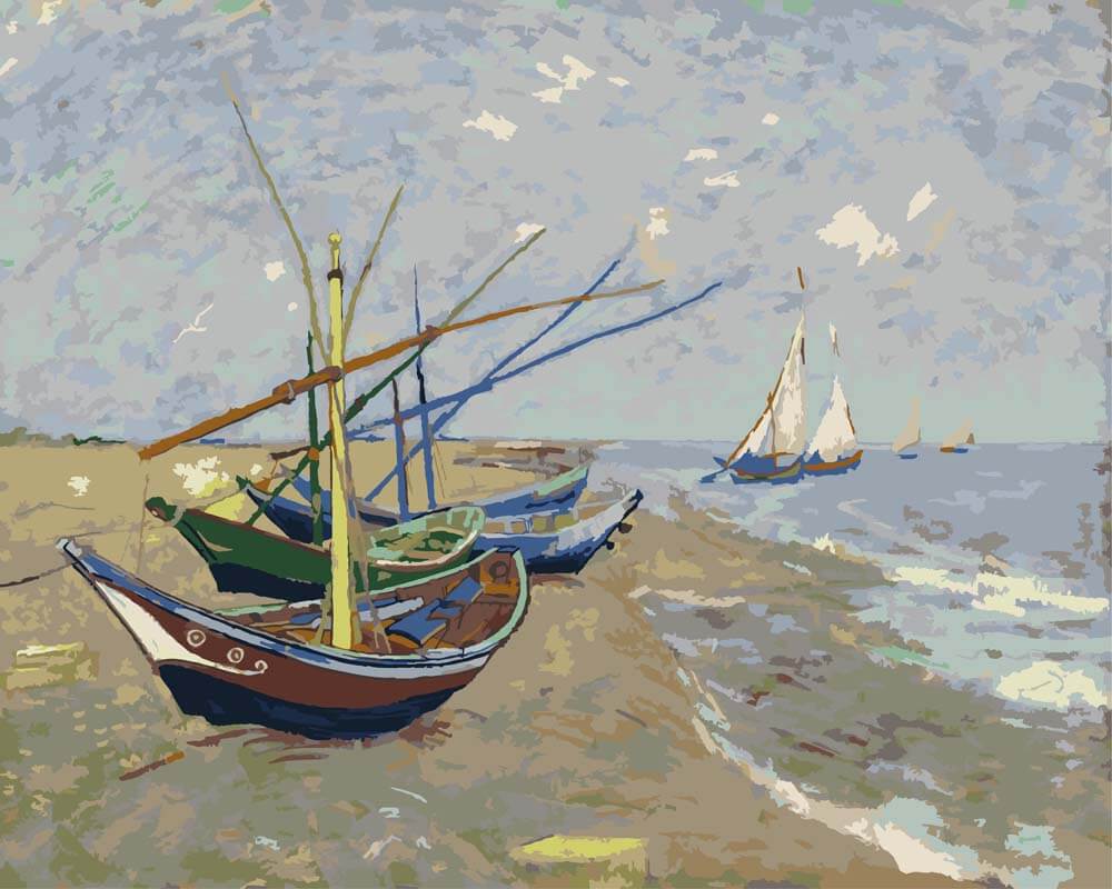 
Fishing Boats on the Beach at Les Saintes-Maries-de-la-Mer – Vincent van Gogh diamond painting kit
