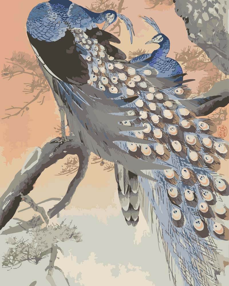 
Two Peacocks on a Branch – Ohara Koson diamond painting kit