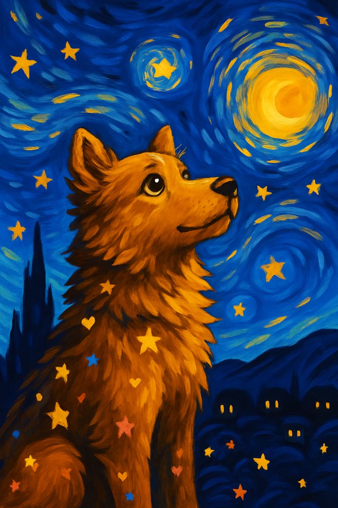 Diamond Painting - Starry Gaze – Dog Under Van Gogh's Sky
