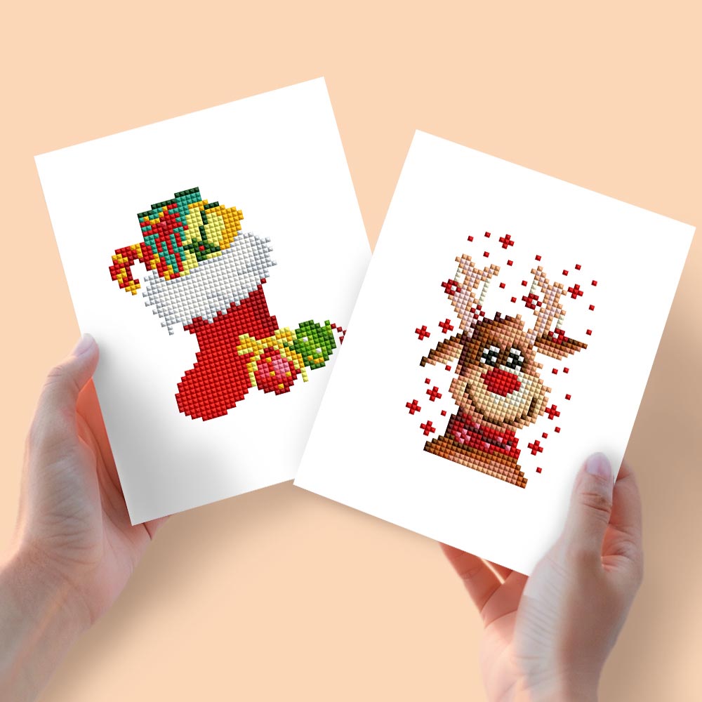 Diamond Painting - 2 Mini-Paintings | Stocking & Rudolph