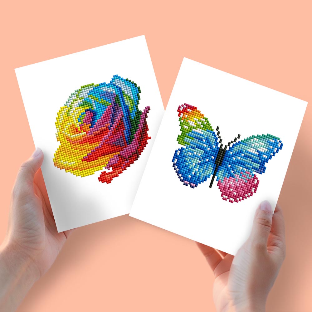 
Diamond Painting - 2 Mini-Paintings | Rainbow Bloom & Butterfly