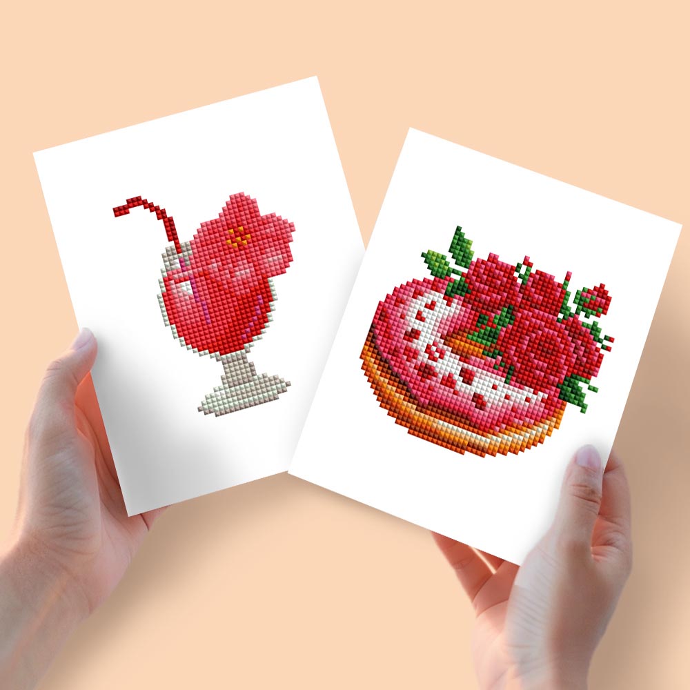 
Diamond Painting - 2 Mini-Paintings | Tropical Drink & Romantic Donut