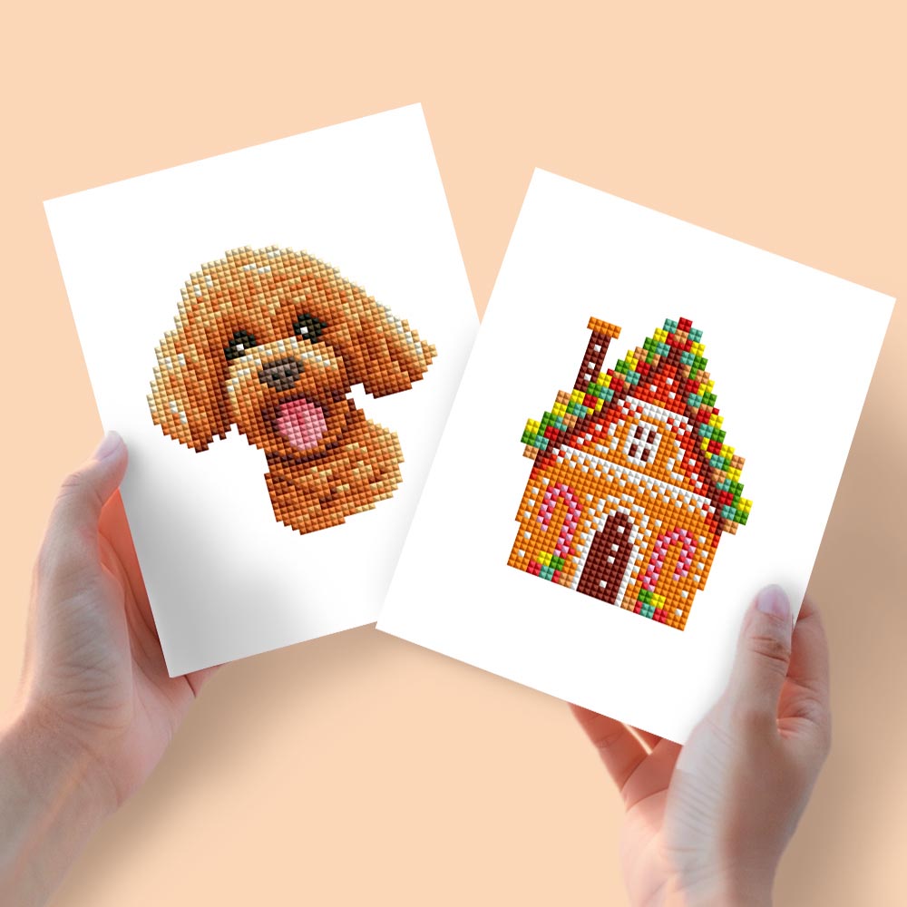 Diamond Painting - 2 Mini-Paintings | Puppy Joy & Gingerbread House