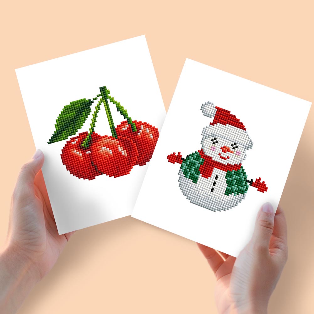 Diamond Painting - 2 Mini-Paintings | Cherries & Snowman