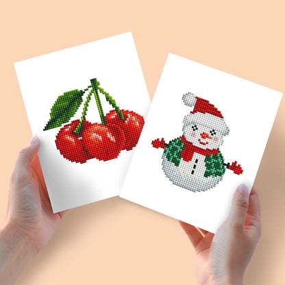 Diamond Painting - 2 Mini-Paintings | Cherries & Snowman