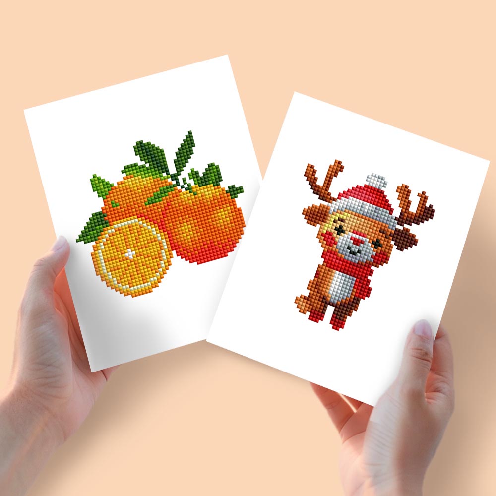 
Diamond Painting - 2 Mini-Paintings | Oranges & Christmas Reindeer