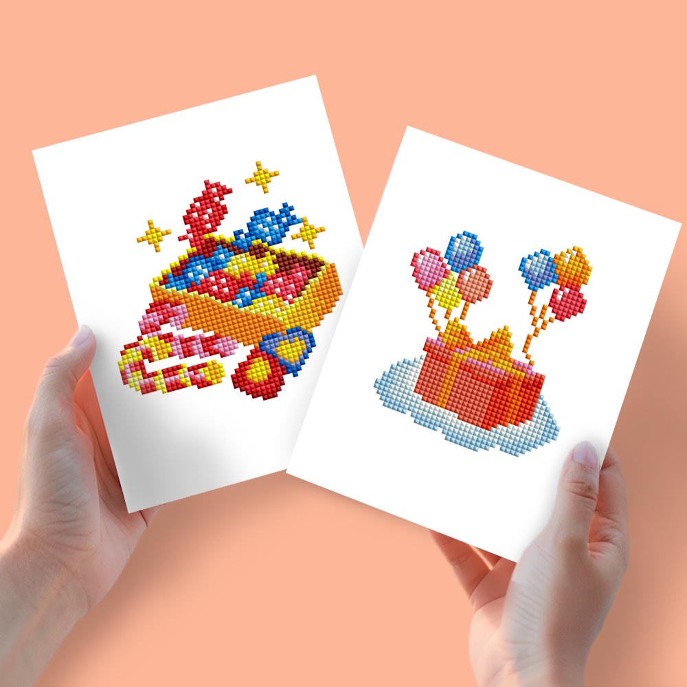 
Diamond Painting - 2 Mini-Paintings | Gift Box & Present with Balloons