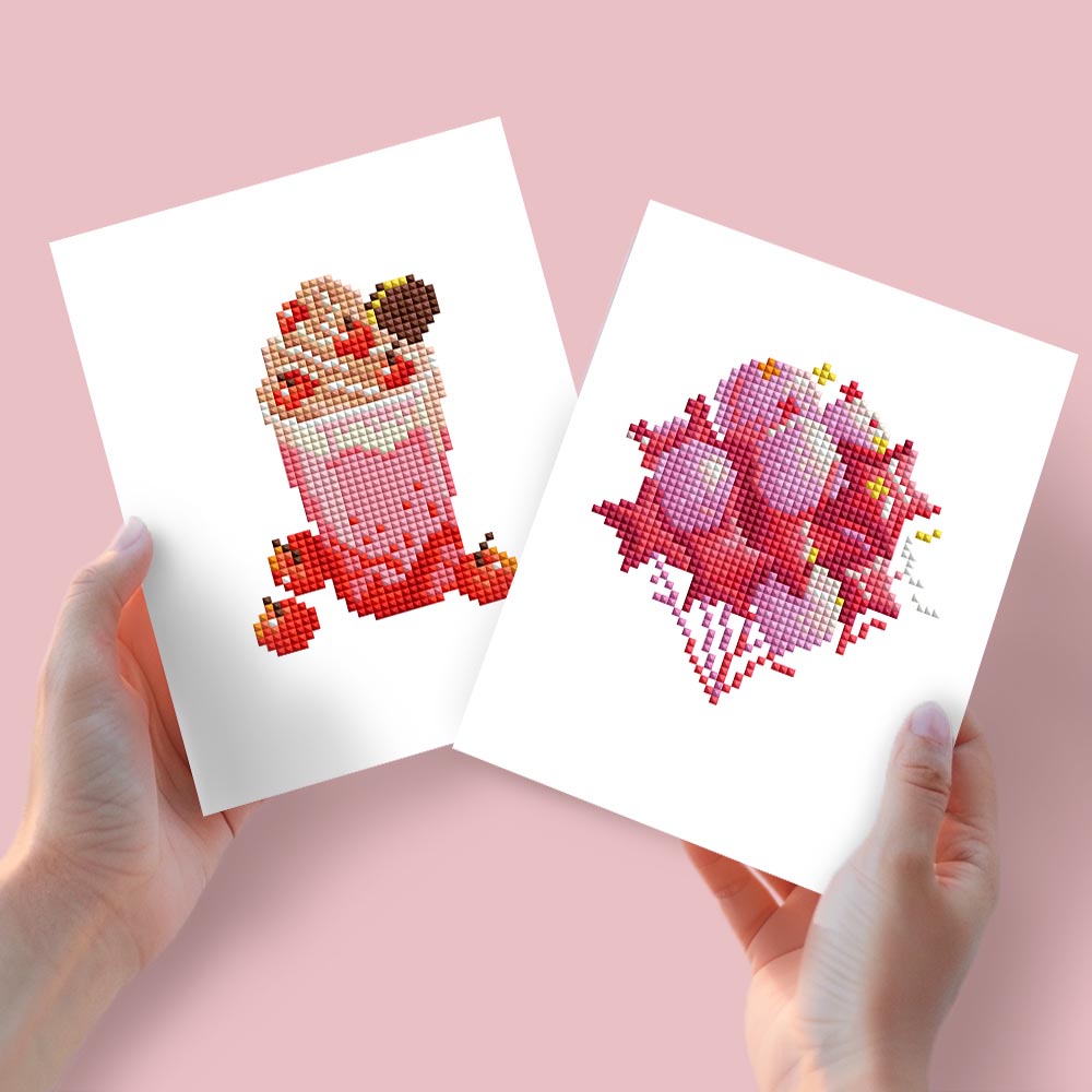 
Diamond Painting - 2 Mini-Paintings | Strawberry Milkshake & Candy Explosion