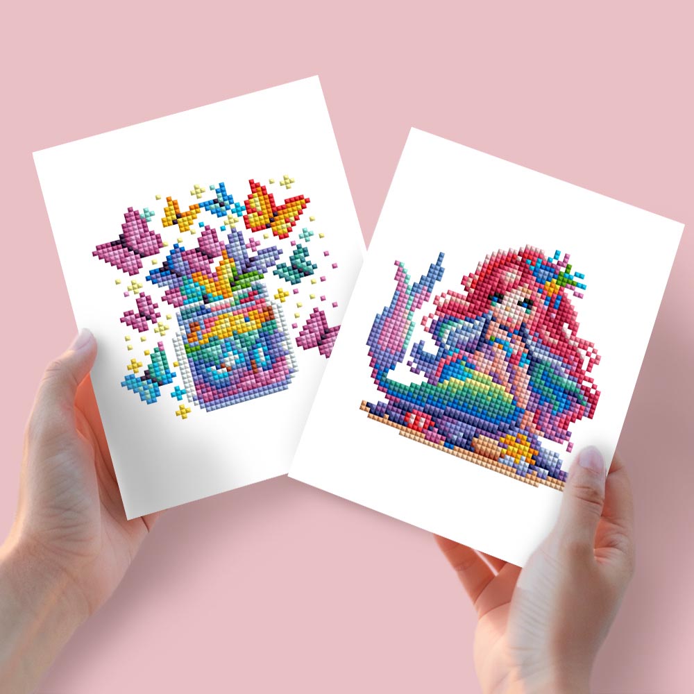 
Diamond Painting - 2 Mini-Paintings | Butterflies in a Jar & Cute Mermaid