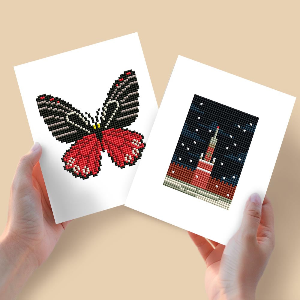 
Diamond Painting - 2 Mini-Paintings | Butterfly & Rocket Launch