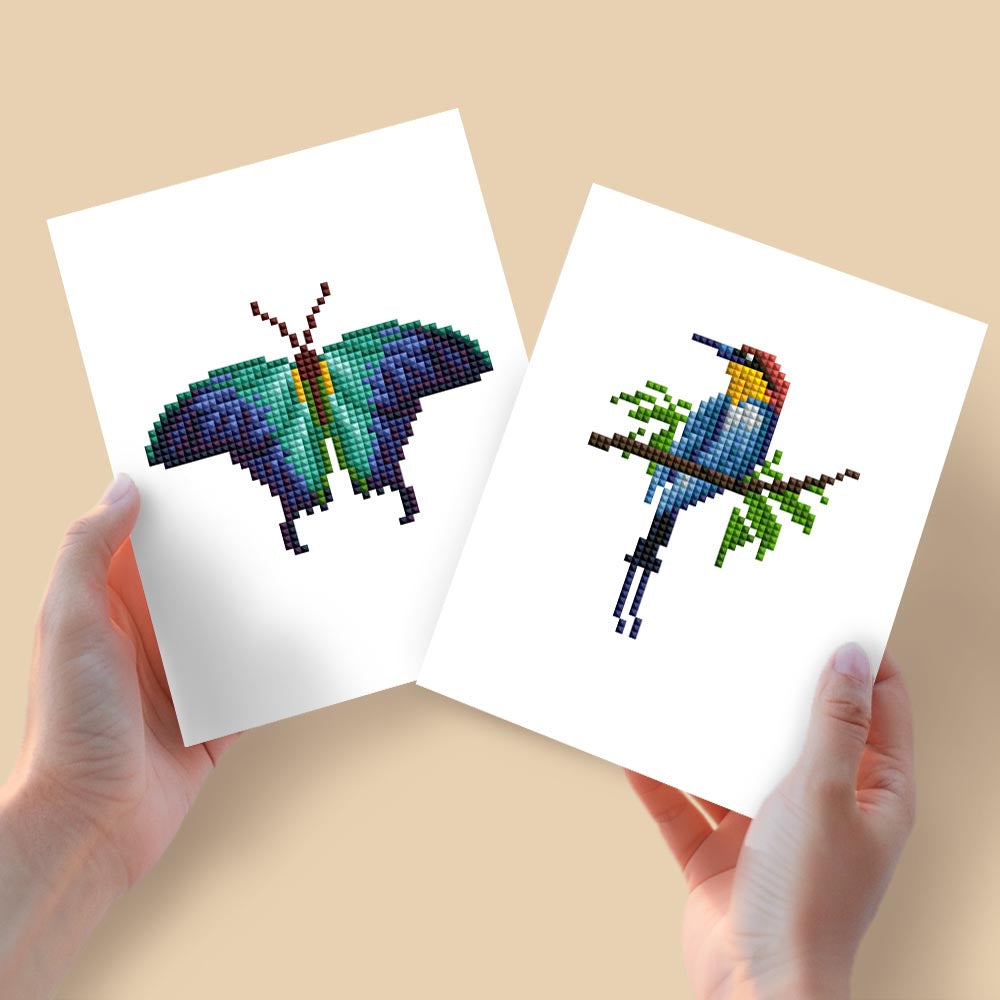 
Diamond Painting - 2 Mini-Paintings | Colorful Butterfly & Exotic Bird
