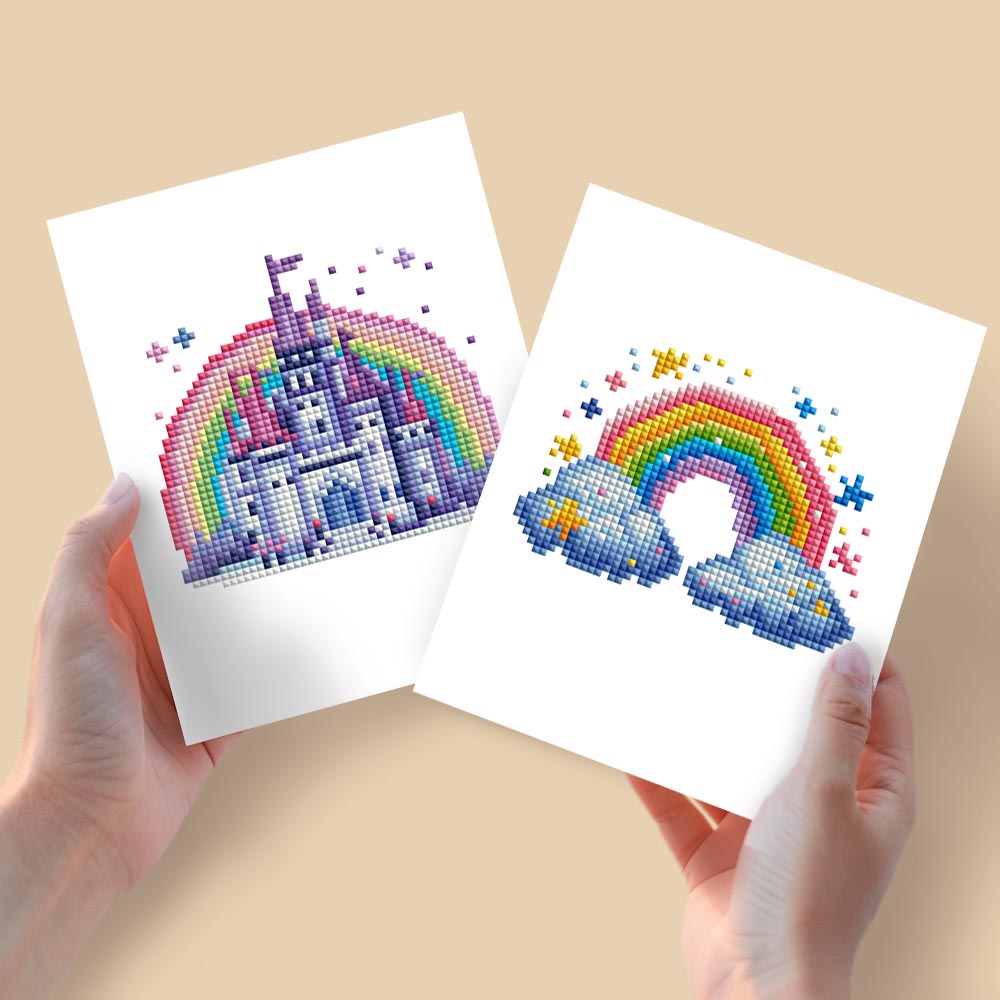 
Diamond Painting - 2 Mini-Paintings | Fairy Castle & Rainbow Magic