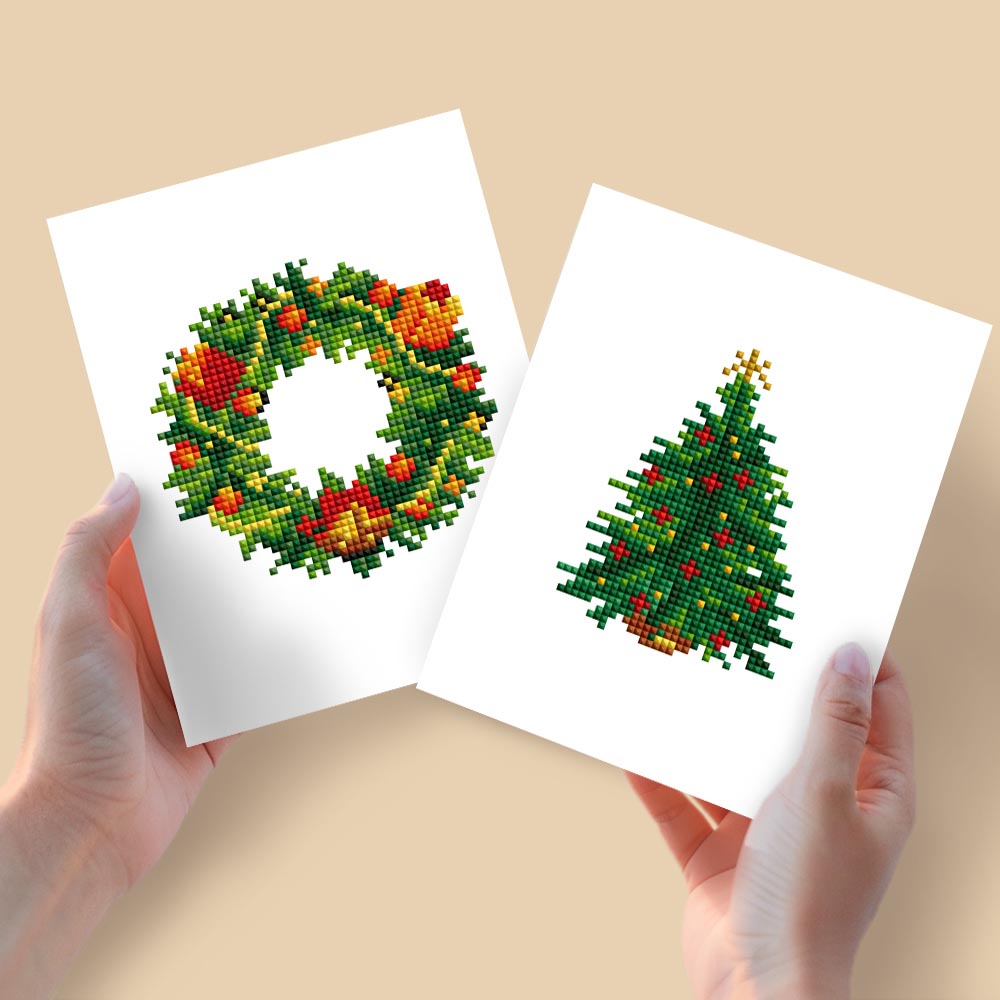 
Diamond Painting - 2 Mini-Paintings | Christmas Wreath & Tree