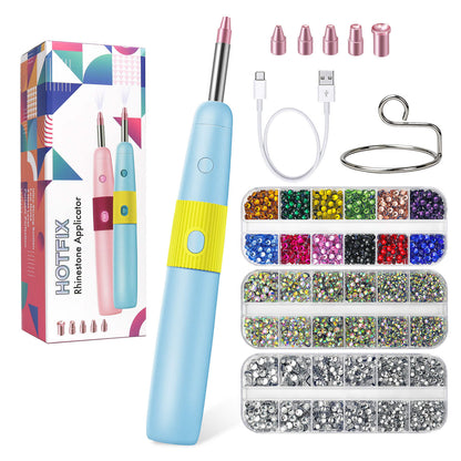 Diamond Painting Hotfix Rhinestone Applicator Kit – Cordless Tool with 3024 Rhinestones (Pink & Blue)