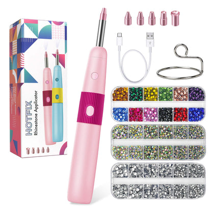Diamond Painting Hotfix Rhinestone Applicator Kit – Cordless Tool with 3024 Rhinestones (Pink & Blue)