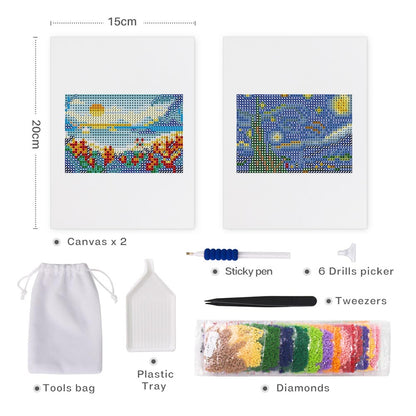 Diamond Painting - 2 Mini-Paintings | Day & Night Skies